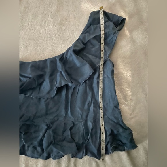 Denim One-Shoulder Ruffle Top in Blue Highline size small - Picture 6 of 8